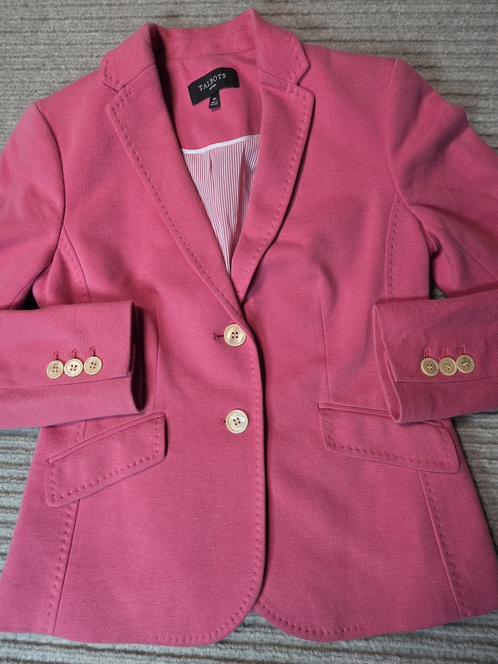 Talbots Pink Salmon Blazer Cotton PETITE Women's 4P Stretch Single Vent